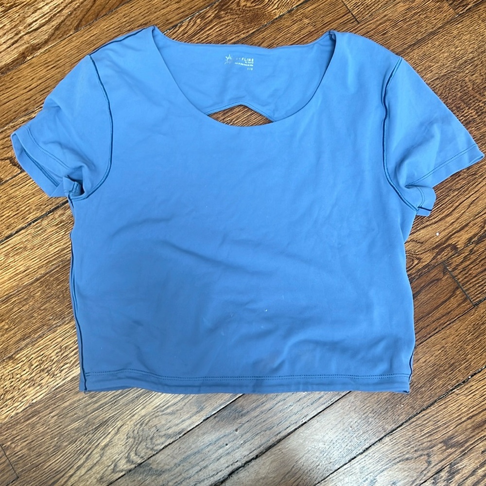 Aerie blue workout top with open back